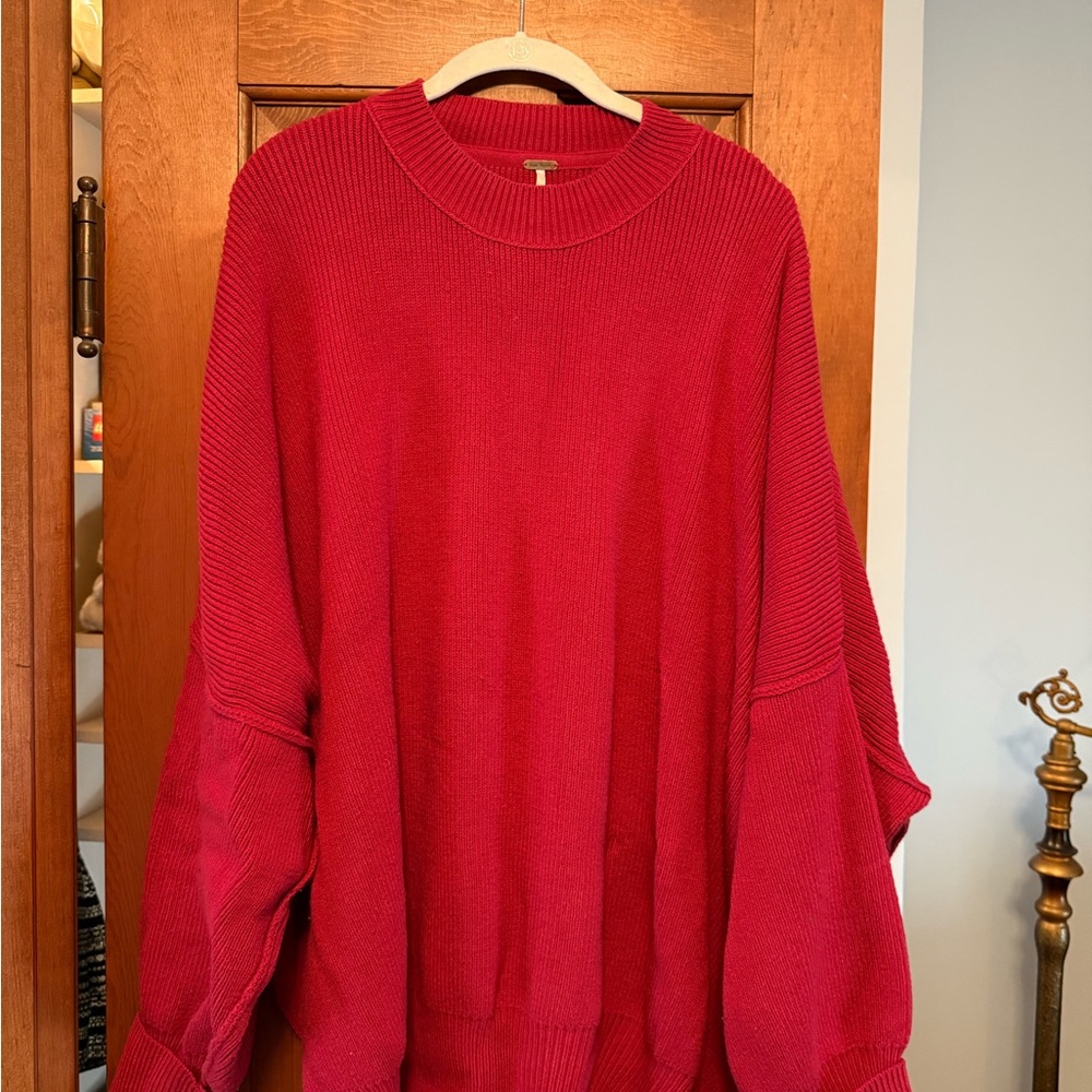Free People Oversized Red Crewneck Sweater